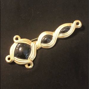 XL Brooch!  4.5 inches Gold & Black Cabochon style